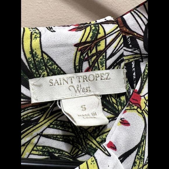 St. Tropez West Sleeveless Blouse Ivory Topical Print Size Small - Picture 3 of 4